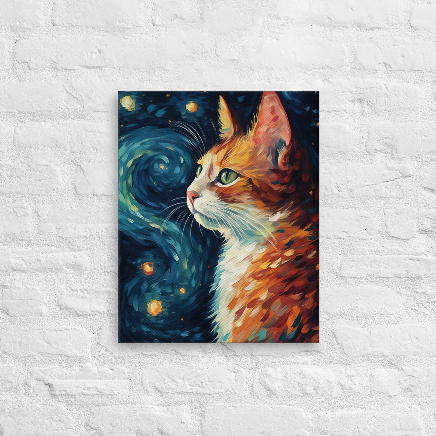Katten Portret op Canvas Sterrennacht - Van Gogh Stijl