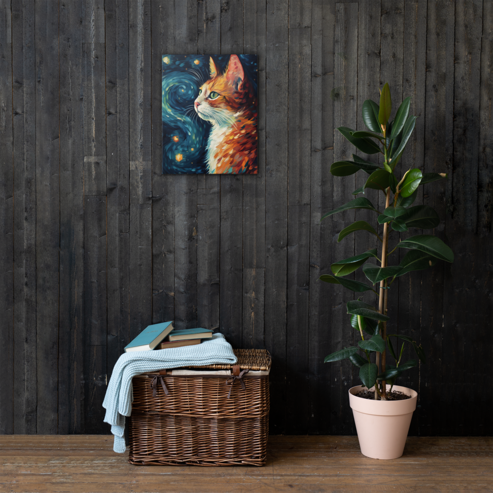 Katten Portret op Canvas Sterrennacht - Van Gogh Stijl