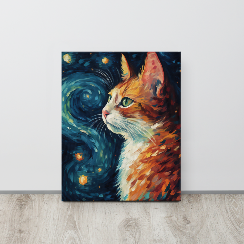 Katten Portret op Canvas Sterrennacht - Van Gogh Stijl