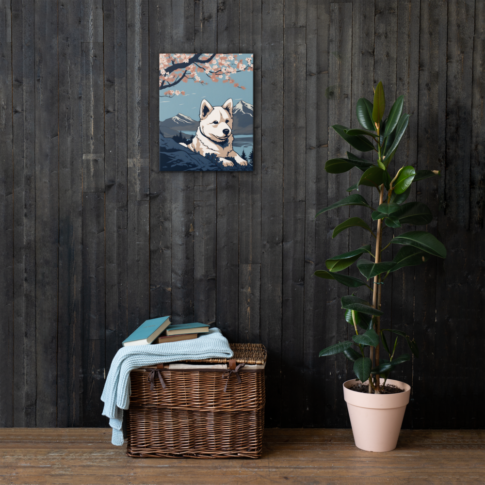 Hond op Canvas Sakura Boom - Japanse Hokusai Stijl