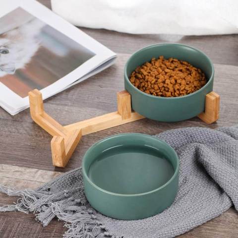 Sagano Keramische Voerbak met Bamboe Frame