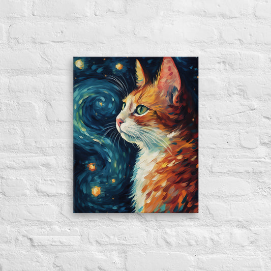 Katten Portret op Canvas Sterrennacht - Van Gogh Stijl
