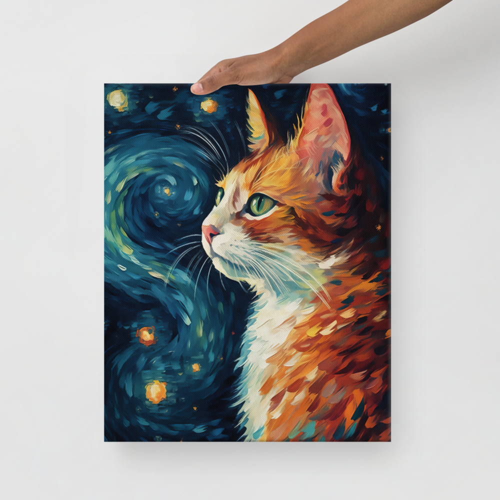 Katten Portret op Canvas Sterrennacht - Van Gogh Stijl