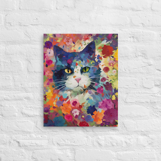 Kleurrijk Bloemenveld Kat op Canvas - Claude Monet Stijl