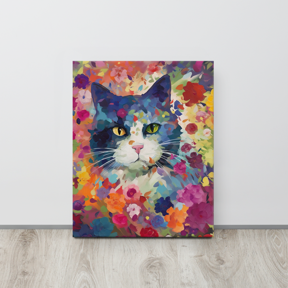 Kleurrijk Bloemenveld Kat op Canvas - Claude Monet Stijl